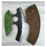 Damascus Steel Ulu Skinner Knife w/ Sheath