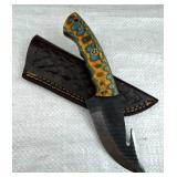 Handmade Steel Fixed Gut Hook Knife w/ Sheath