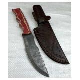 Lg Damascus Steel Fixed Blade Knife w/ Sheath
