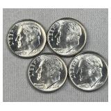 (4) 1964 Roosevelt Silver Dimes, BU 90% Coins