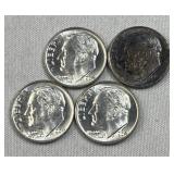 (4) 1964 Roosevelt Silver Dimes, BU 90% Coins