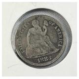 1883 Seated Liberty Silver Dime, US 10c Coin