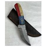 Damascus Steel TX Fixed Blade Knife w/ Sheath