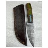 Damascus Steel Fixed Blade Knife w/ Sheath