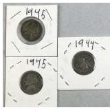 (3) 1944-45 WWII Era Silver War Nickels, US 35%