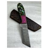 Damascus Steel Fixed Blade Knife w/ Sheath
