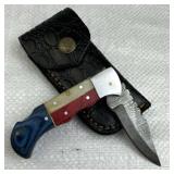 Damascus Steel TX Folding Blade Knife w/ Sheath