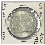 1950 Belgium Silver 100 Francs (0.4832 ASW)