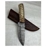 Damascus Steel Fixed Blade Knife w/ Sheath