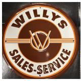 Round Willys Sales-Service Metal Sign