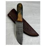Damascus Steel Fixed Blade Knife w/ Sheath