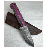 Damascus Steel Fixed Blade Knife w/ Sheath
