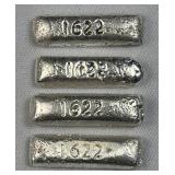 (4) 4g+ Silver Bars, Shipwreck Style Ingots .999