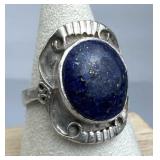 925 Silver Vintage Lapis Lazuli Cabochon Ring