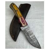 Damascus Steel Fixed Blade Knife w/ Sheath