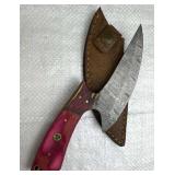 Damascus Steel Fixed Blade Knife w/ Sheath