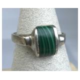 925 Silver Taxco Rectangular Malachite Inlay Ring