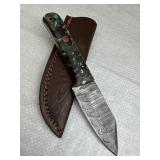 Damascus Steel Fixed Blade Knife w/ Sheath
