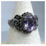 925 Silver Vintage Purple Amethyst Filigree Ring
