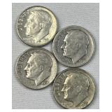 (4) 1946-64 Silver Era Roosevelt Dimes, US 90%