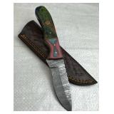 Damascus Steel Fixed Blade Knife w/ Sheath