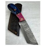 Damascus Steel Fixed Blade Knife w/ Sheath