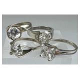 925 Silver Set of 4 Solitaire Zirconia Rings