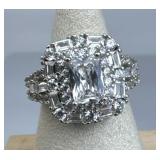 925 Silver Emerald-Cut Center Zirconia w/ Accents