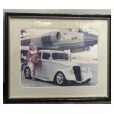 Framed 1933 Willys 77 Hot Rod w/ Vtg Aircraft