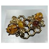 925 Silver Double Amber Bumblebee & Honeycomb Broo