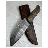 Damascus Steel Fixed Blade Knife w/ Sheath
