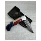 Damascus Steel Fixed Blade Knife w/ Sheath