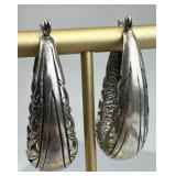 925 Silver Vintage Long Oval Filigree Post Hoop Ea
