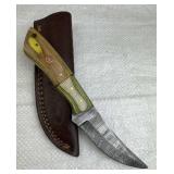 Damascus Steel Fixed Blade Knife w/ Sheath