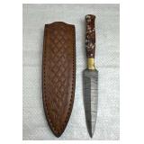 Damascus Steel Fixed Blade Knife w/ Sheath