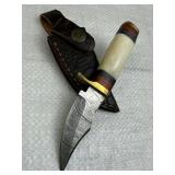 Damascus Steel Fixed Blade Knife w/ Sheath