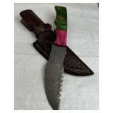Damascus Steel Fixed Blade Knife w/ Sheath