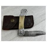 Damascus Steel Fixed Blade Knife w/ Sheath