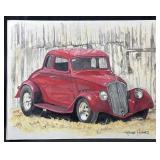 Signed Original Red Willys Watercolor Painting