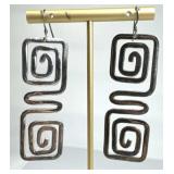 925 Silver Long Openwork Geometric Spiral Earrings