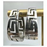 925 Silver Cut-Out Greek Key Oval Hoop Earrings