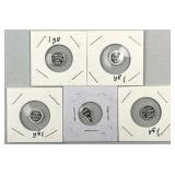 (5) 1 Gram Silver Rounds, Assorted .999