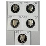(5) 1989-S to 1993-S Gem Proof JFK Clad Halves