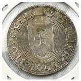 1944 Slovakia WWII Era Silver 10 Korun .500