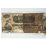 1860's Confed. States $100 Richmond, Env. Dmg