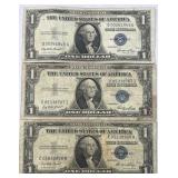 (3) 1935E US $1 Silver Certificates, Blue Seal
