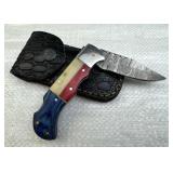 Damascus Steel Fixed Blade Knife w/ Sheath