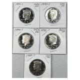 (5) 1989-1993 S JFK Gem Proof Half Dollars