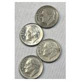 (4) 1946-64 Silver Era Roosevelt 90% Dimes