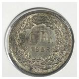 1958 Switzerland Silver 1 Franc Coin .835